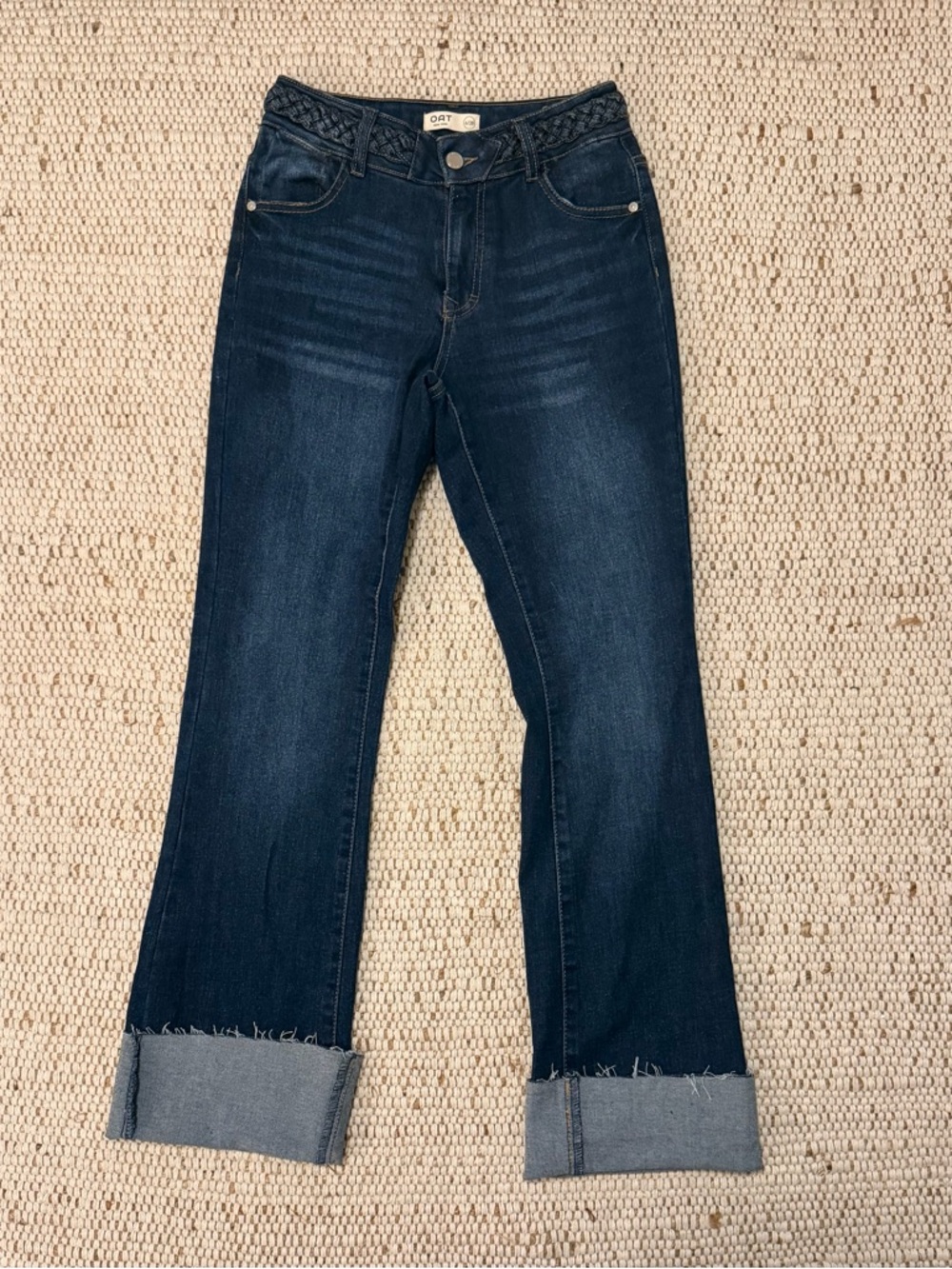 Oat New York Dark Blue Boot Cut Jeans with Cuffed Hem